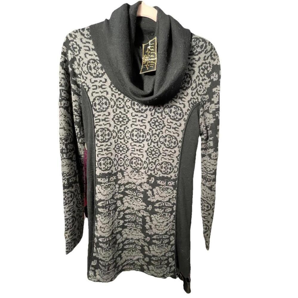 NWT Icelandic Design Sweater Dress Tunic Cowl Neck Fair Isle Wool Blend Sz M
